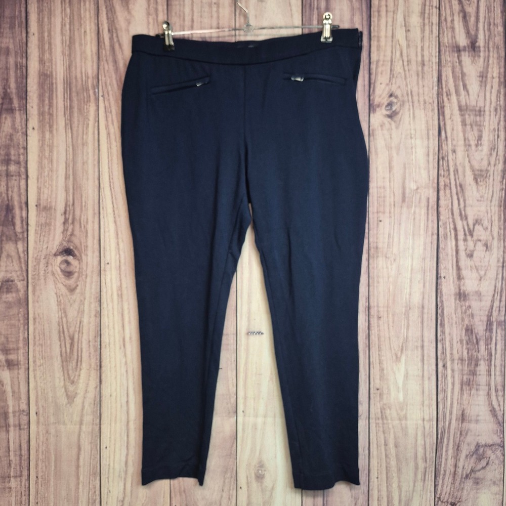Nautica Womens Size 14 Navy Blue Ponte Knit Ankle Pants Side Zip Pocket Trousers